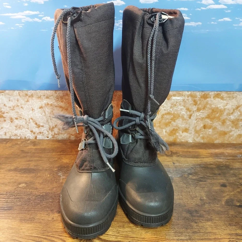 Sorel Kaufman Canada Mens 10 Winter Snow Boots Tall Pac Brown Black Made Canada